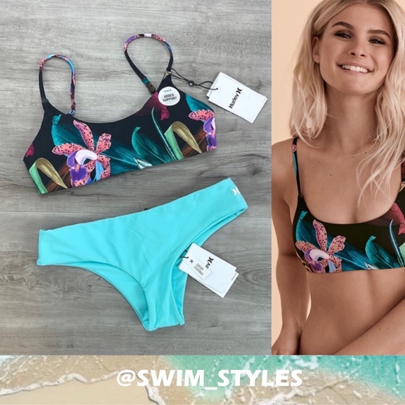 Hurley Other - ☀️HURLEY☀️ ORCHID SNACK ADJUSTABLE HIPSTER SURF BOTTOM BIKINI SET